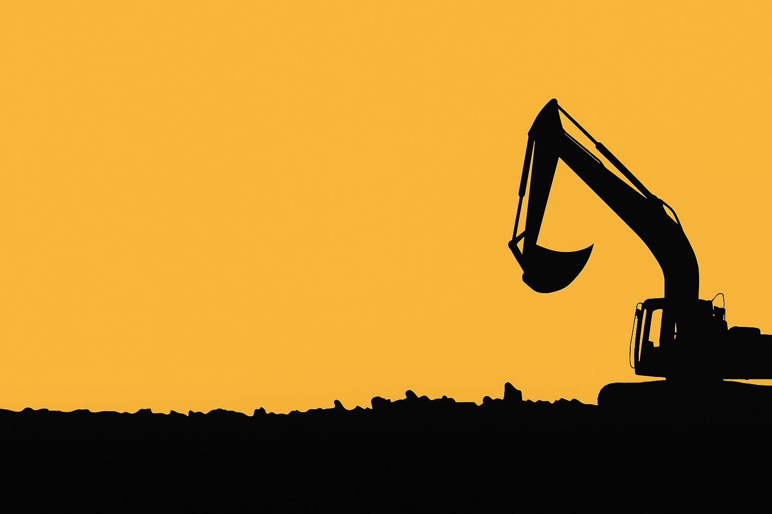 Gelbes Bild mit Bagger in schwarz